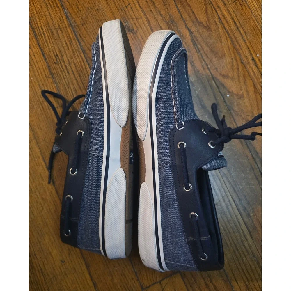 Sperry Top-Sider Mens Denim Textile Leather Boat Shoes Navy Blue Loafers 9.5